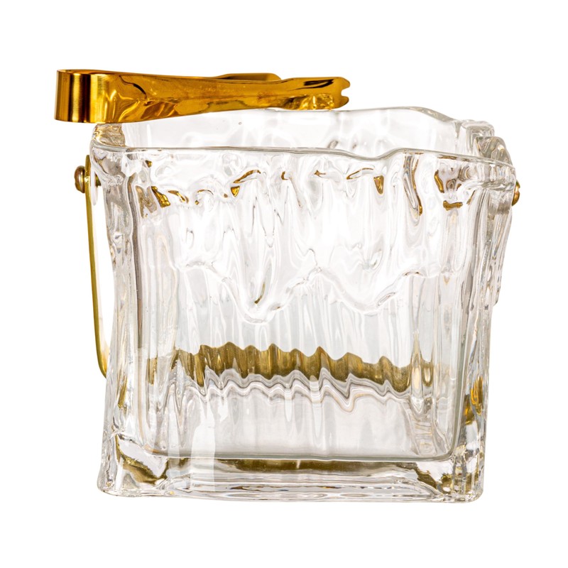 Creative Co-Op 24-Ounce Textured Glass Ice Bucket with Gold Finish