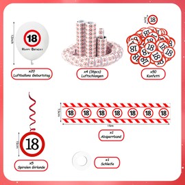 Decoration 18th Birthday Boy Girl, 18th Birthday Decoration Set with Barrier Tape, 18th Birthday Decoration, Balloons, Streamers, Confetti, Spiral Garland, Traffic Sign, Birthday Decoration, 18 Years