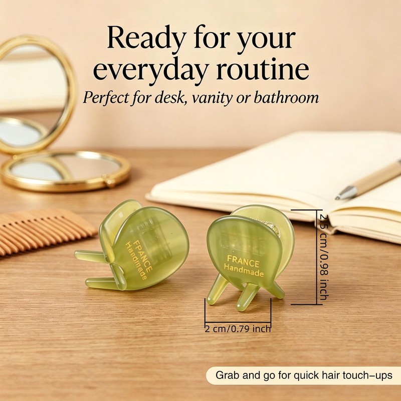 2PCS Mini Green Hair Claw Clips for Women, Tiny Acetate
