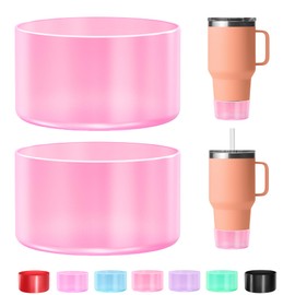 LONPARRY 2-Pack Silicone Boot for YETI Rambler Tumbler with Handle and Straw Lid 25 35 42 oz Bottom Sleeve for YETI Rambler 20 31 oz Stackable Tumbler Hot Pink