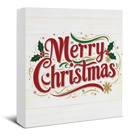 Merry Christmas Decorations - Christmas Vacation Decor, Christmas Wall Art Wooden Sign, Home Decor for Desk Table Shelf 5 X 5 Inches