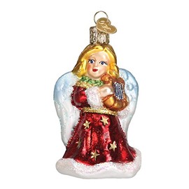Old World Christmas Ornaments Red Angel with Lyre Glass Blown Ornaments for Christmas Tree