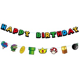 Super Brother Birthday Banner- Anime Happy Birthday Banner, Video Game Party Supplies for Boys, Cartoon Themed Happy Birthday Sign for Boys 1st 2nd 3rd Party Baby Shower