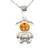 Genuine Round Cognac Baltic Amber & Sterling Silver Modern Teddy