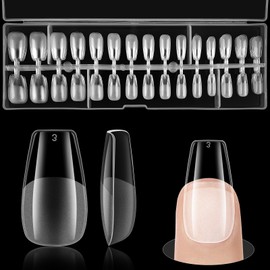 Nzakybbi Ballerina Tips for Gel Nails, Short Nail Tips, 240 Pieces, Full Cover Soft Gel Nail Tips, Short Pre-Shaped Clear Coffin Nail Tips, Pre-buff Artificial Nails with Box, 15 Sizes