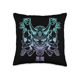 Hannya Oni Mask/ Japan Anime, Demon Warrior Mask, Throw Pillow