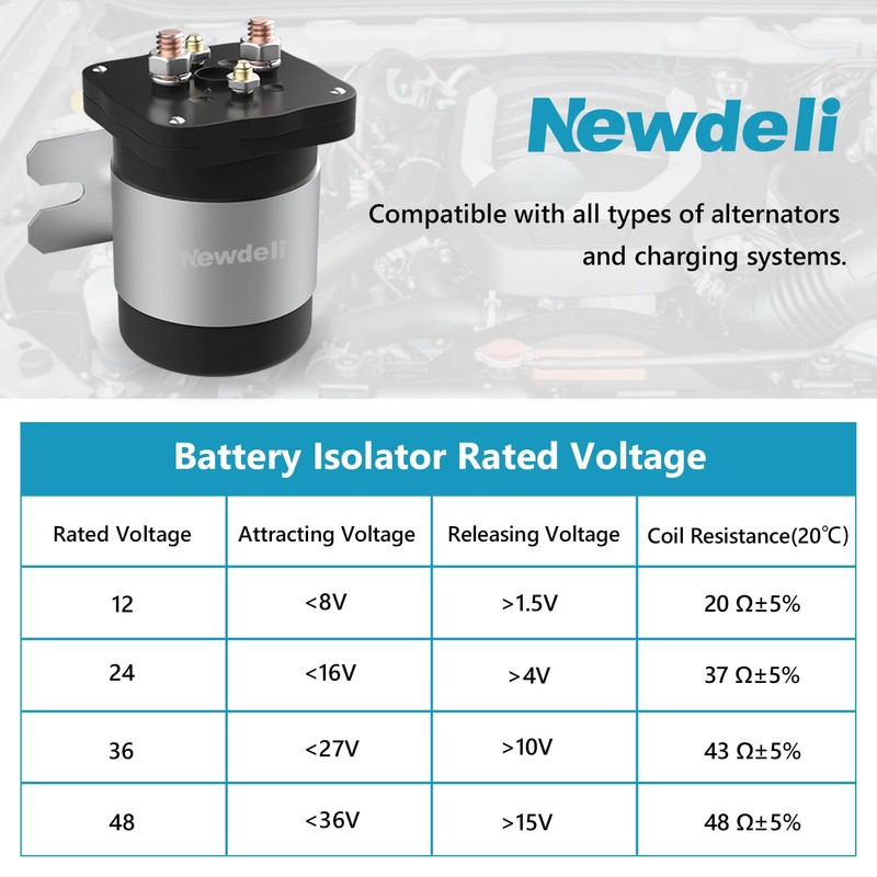 Newdeli 200Amp Battery Isolator 12V Relay Continuous Battery Isolator and