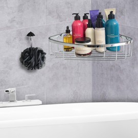 Stainless Steel Wall Mount Shower Caddy, Single Hook & Bath Wipe |Waterproof Durable Corner Shower Rack for Bathroom |Space Saving Bathroom Organizer & Storage for Shampoos Soap Bath Items | Silver