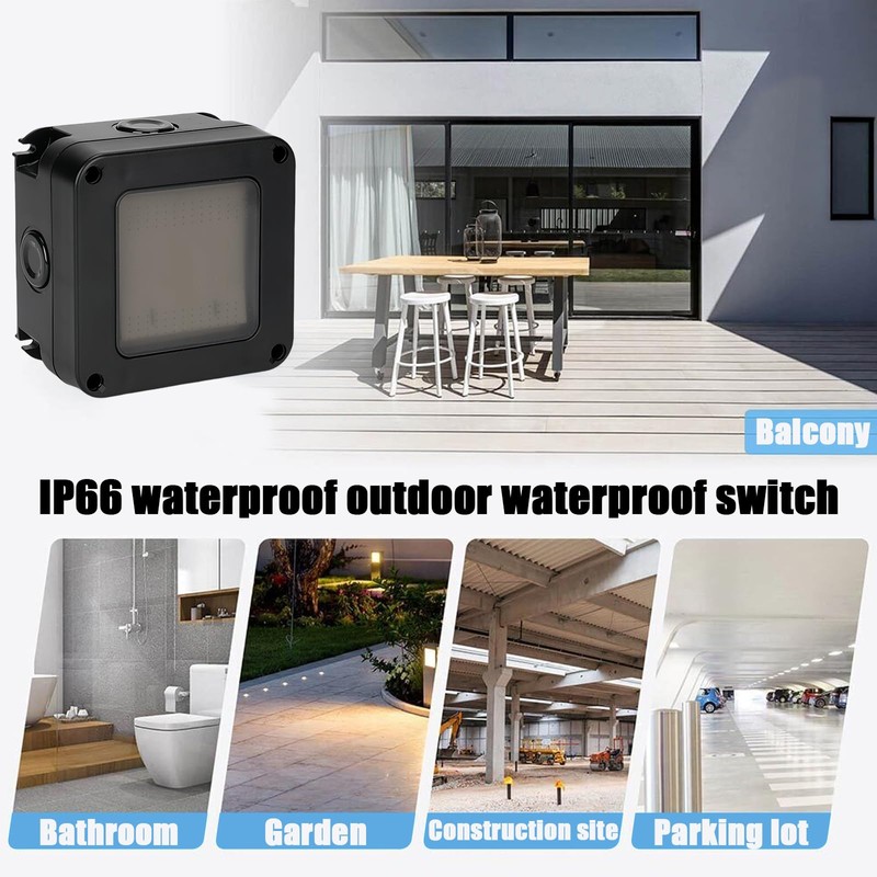 SPORWAY Surface-Mounted Switch, Waterproof, Wet Room Switch, Surface-Mounted, IP66 Waterproof