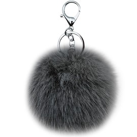 MMQXWZG 2PCS Pom Pom Keychain Faux Rabbit Fur Ball for Car Key Ring Handbag Bag Pendant,gray