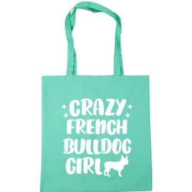 Hippowarehouse Crazy french bulldog girl - dog Tote Shopping Gym Beach Bag 42cm x38cm, 10 litres