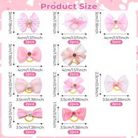 20PCS Dog Bows Small Cute Puppy Hair Bow with Rubber Bands, Elastic Mix Style Lace Rhinestone Pearls Dogs Hair Bowknot Accessories for Furry Cat Pet Grooming Gifts(Pink)
