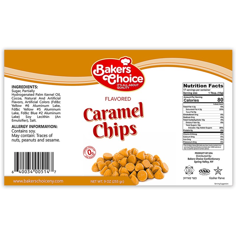Caramel Flavored Chocolate Chips , Non Dairy, Kosher - 9
