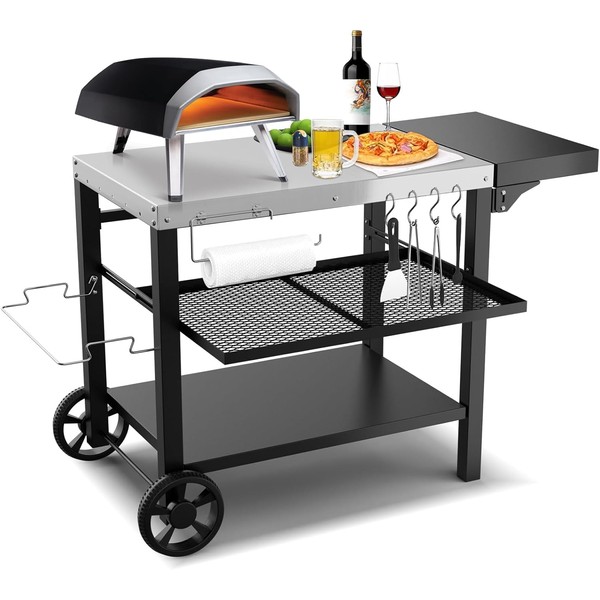 Outdoor Kitchen Island, Grill Cart with Drawer, Pizza Oven Stand,