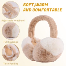 OMUKY Women Winter Earmuffs Foldable Faux Fur Ear Warmers Cold Weather Fluffy Warm Plush Ear Covers(Beige)