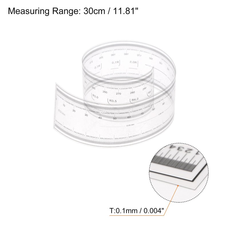 HARFINGTON Film Flexible Ruler 30cm 0.1mm Scale with R Angle