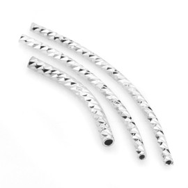 BEADNOVA 30pcs Silver Plated Twist Curved Long Noodle Tube Beads for Jewelry Making Findings (1.5mm x 30mm)