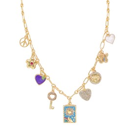 Gold Heart Charm Necklace for Women 14K Gold Silver Paperclip Chain Necklaces Sun Moon Star Fruits Seaside Beach Pendant Necklaces (Gold Pearl Charm Necklace)