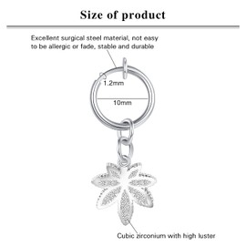 LAURITAMI Fake Belly Button Piercing Clamp Silver Women's Clip On Helix Cartilage Ear Earring Non-Pierced Spring Hoop 10 mm with Dangle Pendant Pack of 2, Stainless Steel