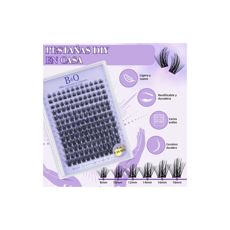 Kit de Extensiones de Pestañas Negras Curvatura D para Aplicación