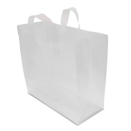 Large White Plastic Bags with Soft Loop Handles, Shopping Bags with Gusset & Cardboard Bottom, Frosted White Merchandise Retail Bags for Gifts, Boutiques, Small Business, Parties, Events, Bulk 50 Pcs – 16x6x12