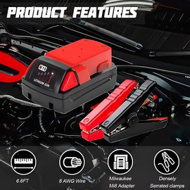 Mandark Car Jumper Cable Clamps for M18, 6FT 8AWG Vehicle Booster Cable Power Line, 18V Portable Automotive Battery Jumper Starter Accessories, Universal for SUV, Sedan, Truck