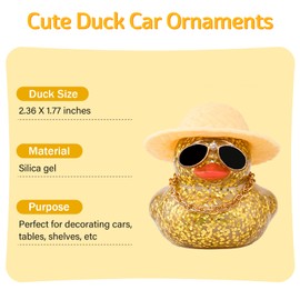 wonuu Car Dashboard Rubber Duck Ornament, Car Decoration Colour Ducks Accessories with Mini Hat Necklace and Sunglasses, G-Yellow-Sun Hat