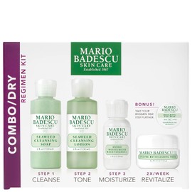 Mario Badescu Combo/Dry Regimen Kit de 5 piezas, set de regalo para el cuidado de la piel que incluye jabón limpiador de algas marinas, loción limpiadora de algas marinas, hidrohidratante, mascarilla revitalizante enzimática y crema hialurónica para ojos