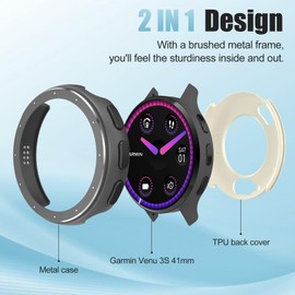 BEARDDO [2 in 1] Metal Case for Garmin Venu 3s 41mm with TPU Cover Fashion Rugged Shockproof All-Round Protector Cover with Cleaning Cloth Accessories for 41mm Smartwatch Women Men Dark Gray