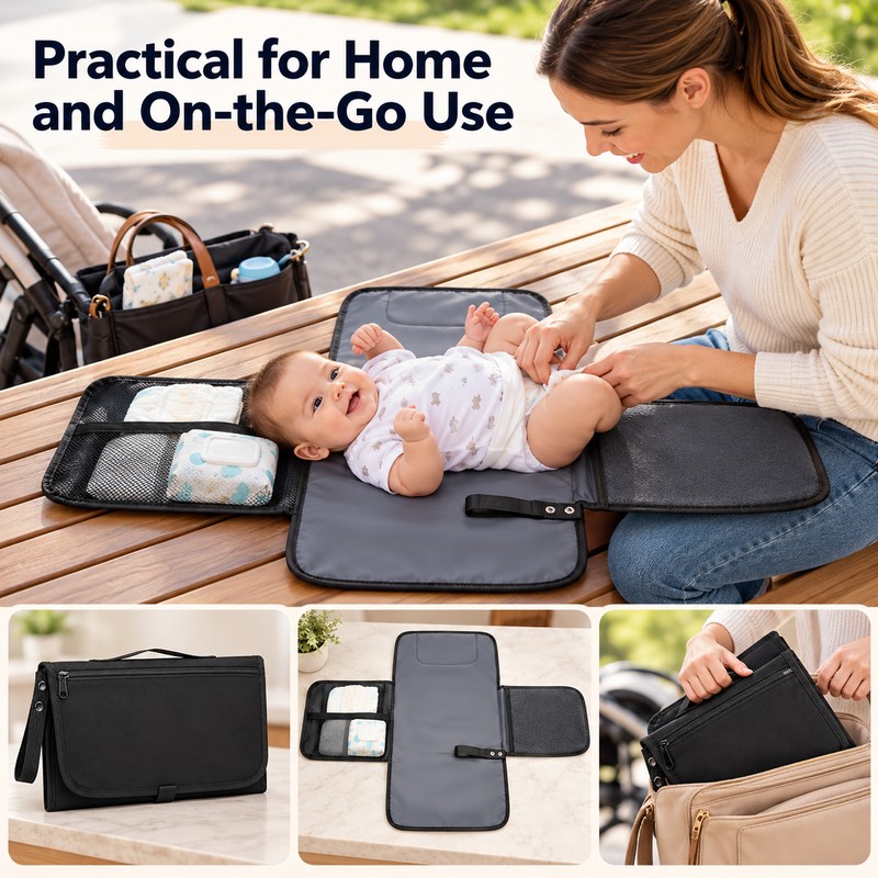 Portable Baby Diaper Changing Pad with Storage Pockets – 58