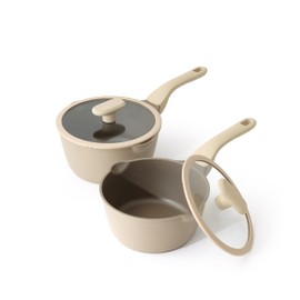 PRICUSIS Nonstick Saucepan Set with Lids, 2QT and 2.7QT Sauce Pan Set, Non Toxic Sauce Pots with Pour Spouts for Multipurpose Use, PFOA Free, Induction Compatible Apricot