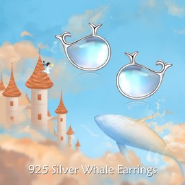 Whale Earrings Moonstone Stud Earrings 925 Sterling Silver Animal Earrings Hypoallergenic for Sensitive Ears Animal Jewelry for Women Teen Girls
