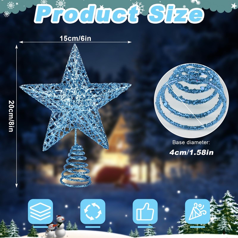 KEYIDO Blue Star Christmas Tree Topper Star for Christmas Tree