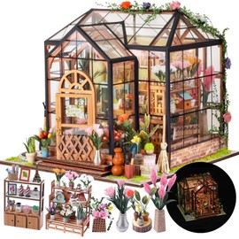 CRIOLPO Book Nook Kit DIY Dollhouse Wooden Miniature House Kit, Book Corner Miniature Kit for Adults Teens, 3D Wooden Puzzle Bookcase Insert Kits with Sensor LED Light (Transparent House)