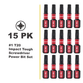 GEINXURN 15Pieces T20 1 In. Impact Tough Magnetic #20 Torx Head Power Bits, S2 Alloy Steel T20 Screwdriver Bits Set