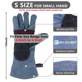 IC ICLOVER Animal Handling Gloves Bite Proof, Small Size for Women, Double Leather Reinforced Padding Palm Protection for Grabbing Snake Reptile Bird Falcon Dog Training Cat Scratch Gloves - 14inch