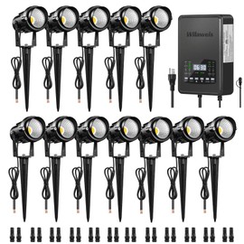 WILAWELS 12 Pack Landscape Lights with 2 Zone 300W Low Voltage Transformer, 3000K 12V LED Landscape Lighting Kit, Waterproof Aluminum Landscape Spotlights with Connectors for Yard Tree Garden W01LK06