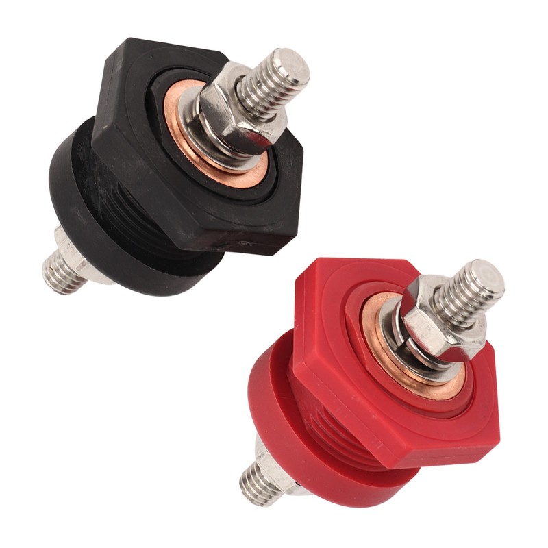 1Pair Thru Panel Battery Terminal Connectors 3/8 In Black Red