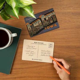 Greetings from Iowa City, Iowa, Vintage Halftone (4x6 Birch Wood Postcards, 2-Pack Stationary, Rustic Home Wall Decor)