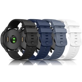 4-Pack Silicone Bands Compatible with Garmin Vivoactive 6/Vivoactive 5/3/3 Music Watch Bands, 20mm Soft Silicone Sport Replacement bands for Garmin Venu Sq 2/Forerunner 165/55/245/245/645 Music (Black+NavyBlue+BlueGray+White)