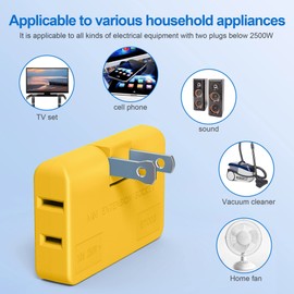ETwinCoo 3 Way Flat Plug Adapter-2 Prong Swivel Indoor Mini Wall Tap Power Outlet Extender, Rotating Wall Plug (Quick & Space Saving) Perfect for Home, School, Office, Travel, Type A, Yellow (2 Pack)