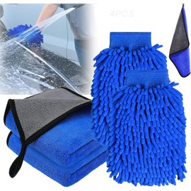 RAINBOWSTREET 4PCS Kit Limpieza Coche - Guantes de Limpieza*2+Toallas*2, Guantes y Toallas de Microfibra de Alta Calidad, para la Limpieza e higiene de la Superficie del Coche