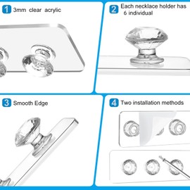 Douildhaiy Necklace Holder,Acrylic Necklace Organizer,Wall Mounted Jewelry Organizer With 6 Hooks for Bracelets, Chains,Keys - (2 Pack,Clear)