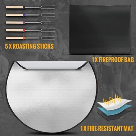 B.H products Fire Pit Mat (24 inch),3-Layers Fire Resistant Round Grill Protector in Fire Proof Bag for Deck,Patio Fire Pit Pad. Bonus-5 x Adjustable Roasting Sticks