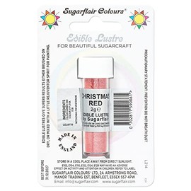 Sugarflair Christmas Red Edible Lustre Dust, Add a Lustrous Shine to Cakes or Decorations. Brush On or Add Rejuvenator to Create Eye-Catching Edible Paint, Gives Shine to Your Bakes - 2g