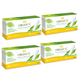 Organ(y)c 100% Certified Organic Cotton Tampons for Normal Days - 4 Packs of 16 (64 Total)