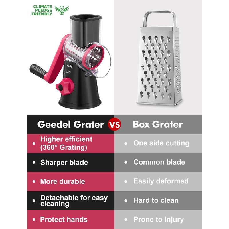 Geedel Rotary Cheese Grater, Kitchen Mandoline Vegetable Slicer with 3