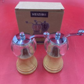 VEIZIBEE Classical Hand Shake Wood Pepper Grinder Set And Gorgeous Salt, Wooden&Acryli.