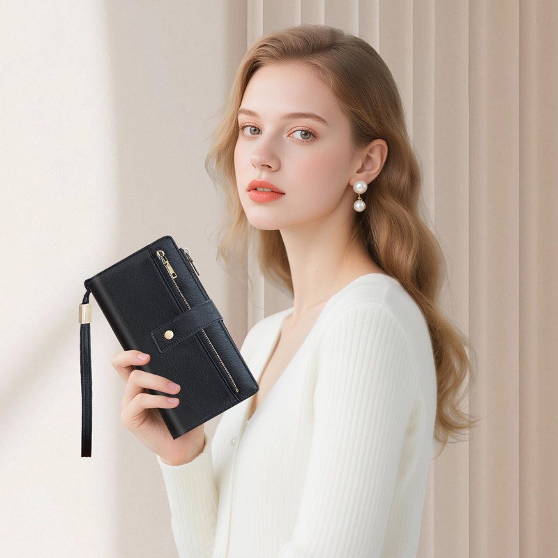 NEWIROVE Large Wallets For Women Rfid Blocking Wallet Pu Leather