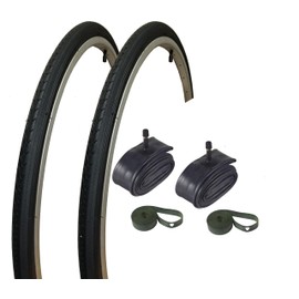 2 Bike Tires & Tubes - 27" x 1-1/4" (32-630) Black Wall Road Bike Tires, Tubes & Rim Strips Bundle. Vintage Steel Frame Road Bike Replacement Tires.